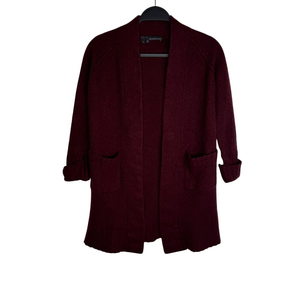 360 100%‎ Cashmere Women's Medium Burgundy Open Cardigan Long Sleeve Sweater